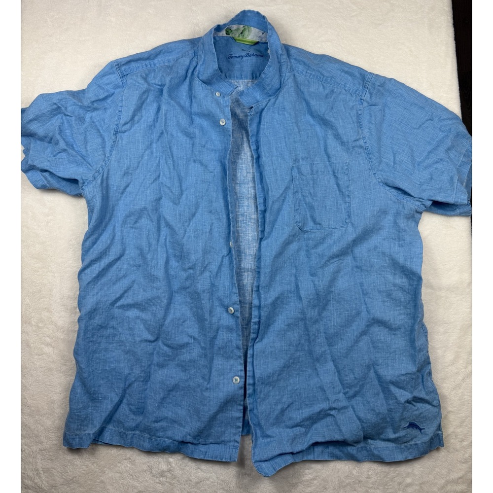 Tommy Bahama Mens Blue Short Sleeve Button Front Shirt XXL Marlin Logo